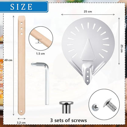 Pizza Turning Peel Perforated Pizza Turner Round Metal Aluminum Turning Peel Paddle with 16 Inch Anti-scalding Non-slip Durable Wooden Handle for Homemade Bread Bakers Oven Accessories(10 Inch)
