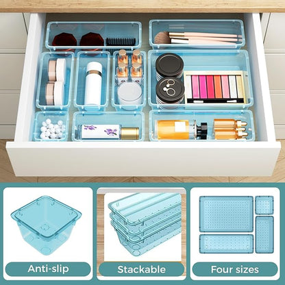 WOWBOX 44 PCS Clear Plastic Drawer Organizer Set, 6 Varied Size storage Bins