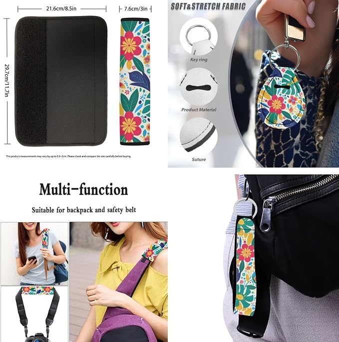 10 Set Island Hibiscus Monstera Car Seat Covers, Tropical Plant Hibiscus Steering Wheel Cover Seat Belt Pads, Island Style Flowers Leaf Cup Holder Keychain