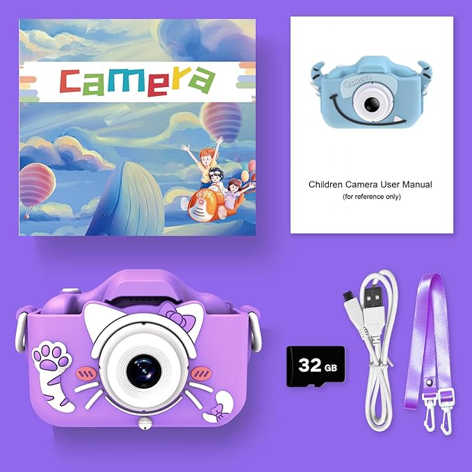 Goopow Kids Camera Toys for 3-8 Year Old Girls Boys,Children Digital Video Camcorder Camera with Cartoon Soft Cover, Best Chritmas Birthday Festival Gift for Kids - 32G SD Card Included
