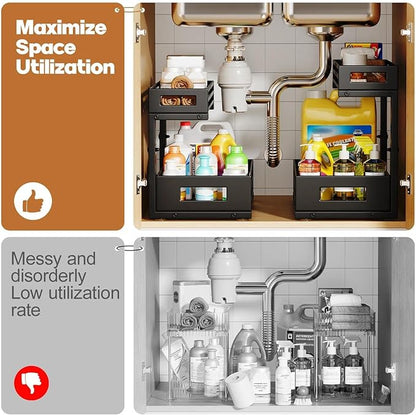 2-Pack Under Sink Organizer and Storage, 2-Tier L Shape Pull Out Cabinet