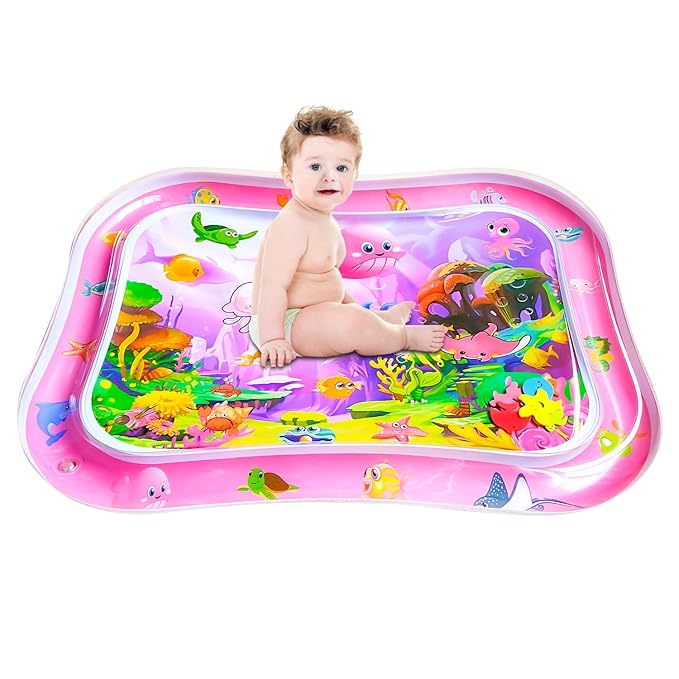 ZHUYNXIR Extra Big Infant Toys, Tummy time mats,Tummy time Toys, Baby Pink Water Play mat, Fun Early Development Activity Play Center for Newborn, Pink 39.5x31.5 in.