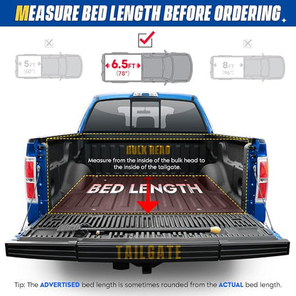 Soft Roll-up Truck Bed Tonneau Cover for 2004-2014 Ford F-150 (Excl. Raptor Series), 2006-2008 Lincoln Mark LT, Fleetside 6.5 ft 78 in Bed