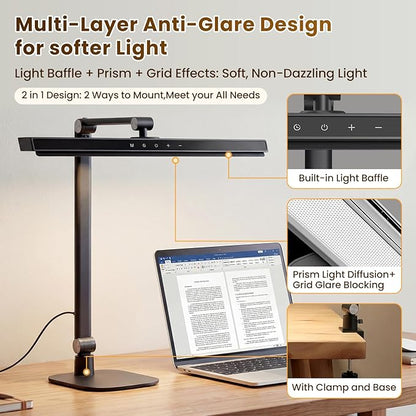 LIONVISON Desk Lamps for Home Office: 2 in 1 Eye-Caring Modern LED Desk Lamp