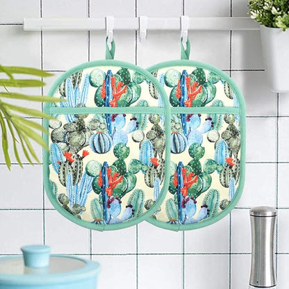Pot Holders Set of 2 with Transparent Clear Silicone Shell and Nice Cactus