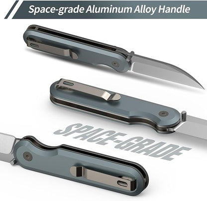 FINTISO Pocket Knife, 3" 14C28N Blade EDC Knife with Aluminum Alloy Handle, Folding Knife with Pocket Clip for Outdoor Camping, Hunting, Hiking, Survival, Parrot Series