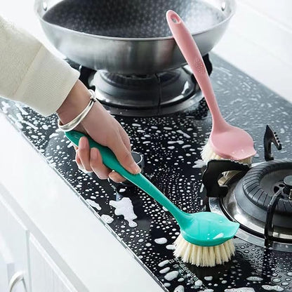 2 Pack Kitchen Dish Brush with Handle – Long Handle Scrubber with Tough Bristles