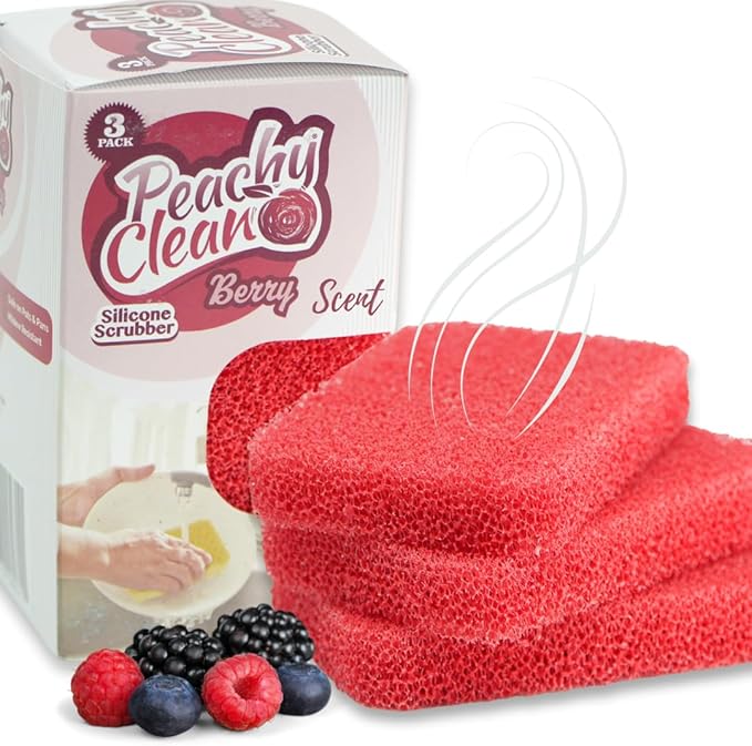 Peachy Clean Silicone Dish Sponge Scrubbers, Fresh Berry Scent, Non-Scratch