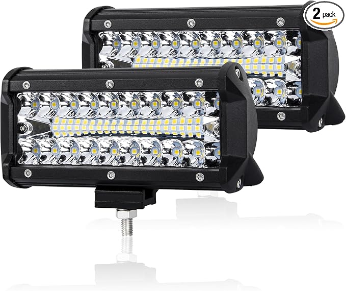 FIERYRED 2PCS 7 Inch LED Light Bar for Truck, Boat, ATV,UTV, Marine, IP68, 24000LM LED Pods Spot & Flood Combo Beam, 12V Triple Row Light Bar Off Road Driving Led Work Lights