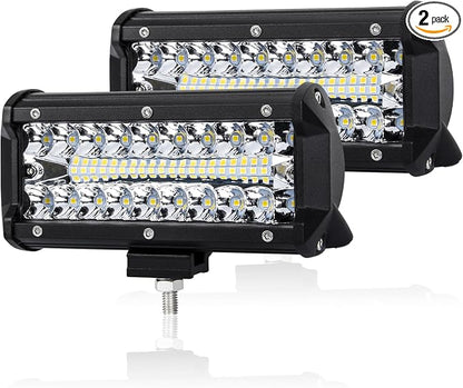 FIERYRED 2PCS 7 Inch LED Light Bar for Truck, Boat, ATV,UTV, Marine, IP68, 24000LM LED Pods Spot & Flood Combo Beam, 12V Triple Row Light Bar Off Road Driving Led Work Lights