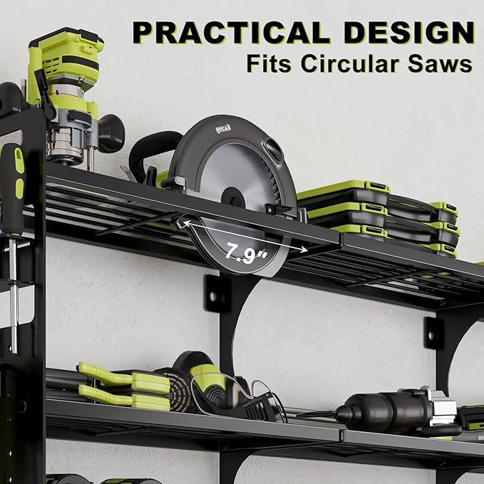 64" Power Tool Organizer Wall Mount, 16 Slots, 3-Tier Drill & Cordless Tool