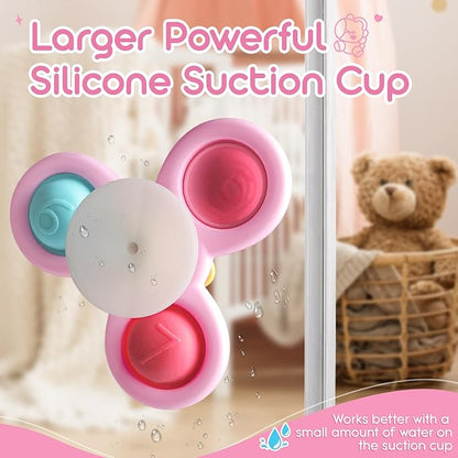 ALASOU 3PCS Pop Suction Cup Spinner Toys for 1 Year Old Boy Girl|Novelty Spinning Tops Toddler Toys Age 1-2|Sensory Baby Bath Toy for Toddlers 1-3|12 18 Months Boy Birthday Gift for Infant