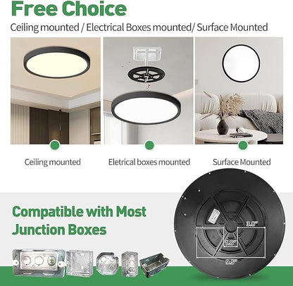 6PK 15.8 Inch LED Flush Mount Ceiling Light Black, 3000K/4000K/6000K CCT