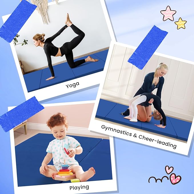 Giantex 4'x10'x 2" Gymnastics Mat, 4-Panel Folding Aerobics Exercise Mat w/Hook & Loop Fastener, Carrying Handle, Portable Tumbling Mat for Stretching Yoga Cheerleading Martial Arts