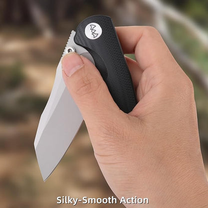 Folding Pocket Knife, 3.35" 14C28N Blade G10 Handle EDC Knife with Liner Lock, Small Pocket Knife with Clip for Men, Sharp Camping Hiking Hunting Survival Knives (Silver)