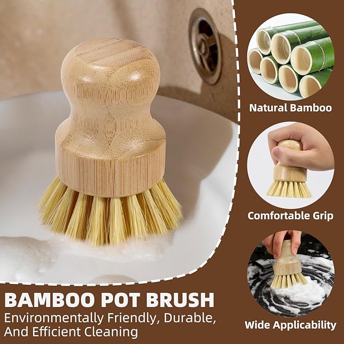 SAMEBUTECO 6-Piece Bamboo Dish Brush Set
