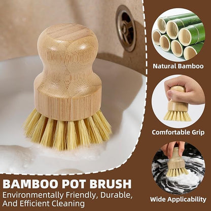 SAMEBUTECO 6-Piece Bamboo Dish Brush Set