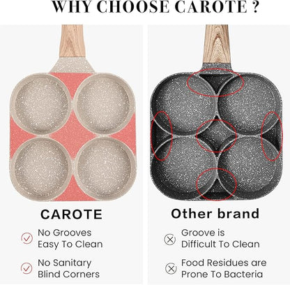 CAROTE Egg Pan Omelette Pan, 4-Cup Nonstick Granite Omelette Skillet