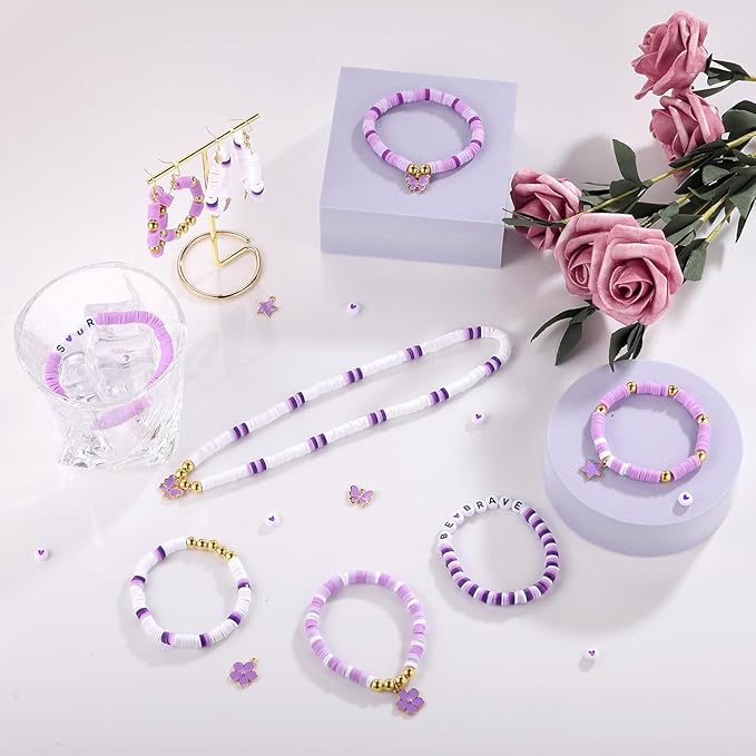 4000pcs Purple Clay Beads for Bracelets Making 6mm Heishi Beads Polymer Flat Round Disc Clay for Jewelry Making Purple Bead Crafts