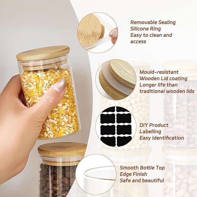 12 Packs Bamboo Qtip Holders, 10 oz Glass Round Storage Containers