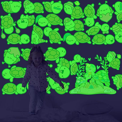 Glow in The Dark Sea Turtle Stickers, 31 PCS Glowing Luminous Ocean Turtles Wall Decals Turtle Ceiling Stickers for Kids Boys Girls Bedroom Nursery Playroom Party Room Decor