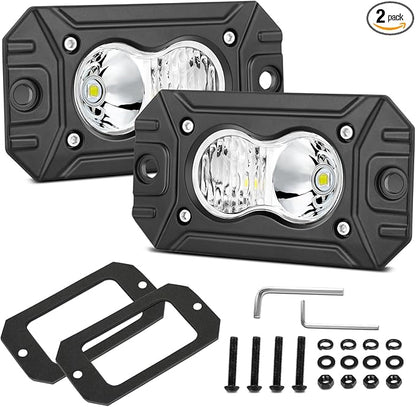 LED Pod Lights Flush Mount, Auto Power Plus 2PCS 4 Inch Off Road Driving Lights Flush LED Light Bar Combo Backup Work Light Bumper Cube Light for Truck Pickup UTV ATV Boat 4x4