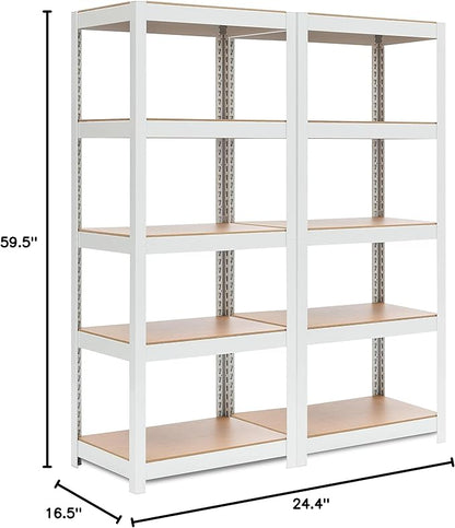 HOMEDANT House 5 Tier 24.4" W Laminated Metal Shelving Unit Adjustable Storage Utility Rack Heavy Duty Shelves Organization Multipurpose Shelf Kitchen Garage Pantry Closet 2 Pack