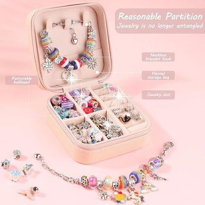 UFU Charm Bracelet Making Kit - 95Pcs DIY Jewelry Making Kit, Mermaid Gifts for Girls Crafts for Girls Ages 5 6 7 8-12, with Portable Bracelet Organizer Box