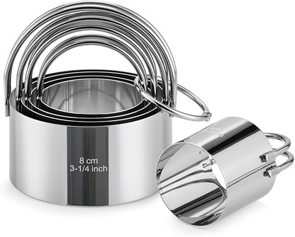 Biscuit Cutter Set with Handle, 5 Piece Stainless Steel Round Cookie Cutter Tool