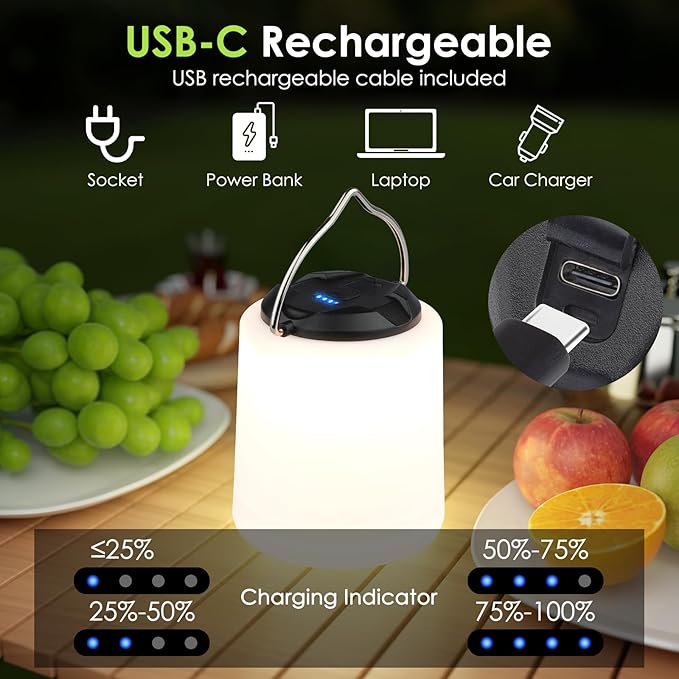 LED Camping Lantern, Rechargeable Camping Light, 4 Modes Outdoor Flashlights Lanterns with 1000LM, Water Resistant Portable Emergency Camp Light for Hurricane Hiking Survival Kits - Black