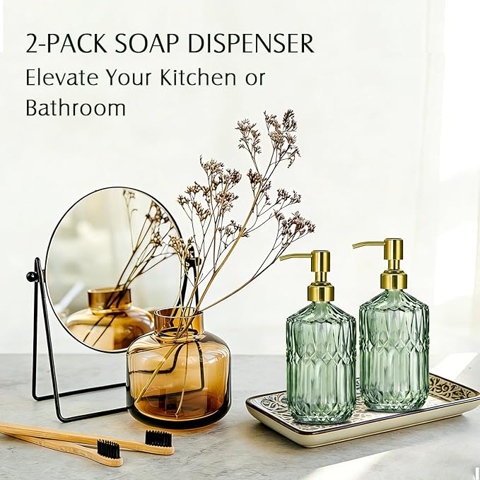 COHOSEGE 17 Oz Green Glass Kitchen Soap Dispenser