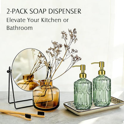 COHOSEGE 17 Oz Green Glass Kitchen Soap Dispenser
