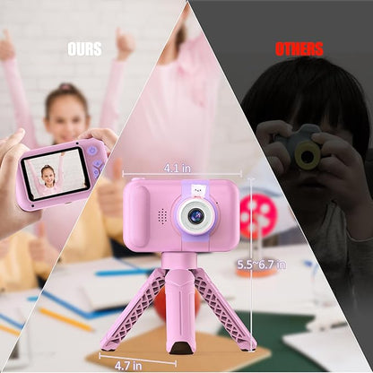 Kids Camera with Flip-up Lens for Selfie & Video, HD Digital Camera with 32GB SD Card, Ideal for 3-8 Years Old Girls Boys on Birthday Christmas Party as Gift(Pink)