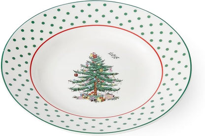 Spode Christmas Tree 6" Polka Dot Tidbit Plates (Set of 4) - Round Appetizer Plates with Festive Polka Dot Border - Dishwasher, Microwave & Freezer Safe Porcelain for Holiday Entertaining