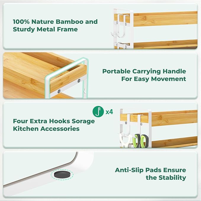 EsLuker.ly Spice Seasoning Rack Organizer Kitchen Countertop, 4 Tier Bamboo