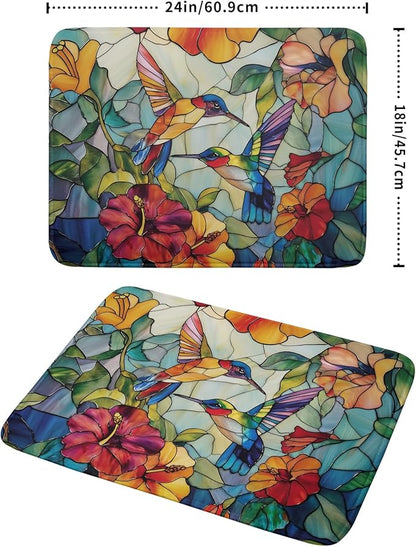 Spring Summer Dish Drying Mat for Kitchen Counter Hummingbird Microfiber