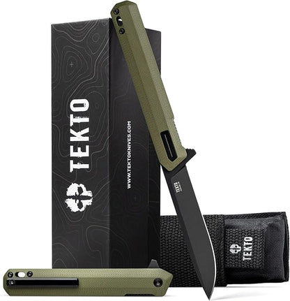 F2 Bravo Folding Pocket Knife - D2 Steel Blade, Ceramic Ball Bearings - EDC - Snap, Swift Flip for Camping, Backpacking - 2.4oz (68g), G10 OD Green Handle, Black Titanium Accents