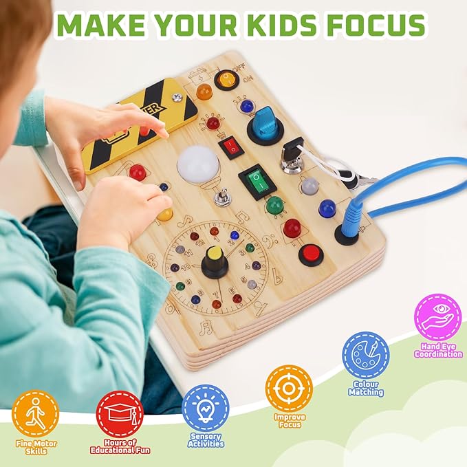 Montessori Busy Board,Montessori Toys for 1-3 Years Old,Baby Sensory Board,Preschool Learning Activities,Wooden Toys for Toddler,Christmas & Birthday Gift for Boys & Girls