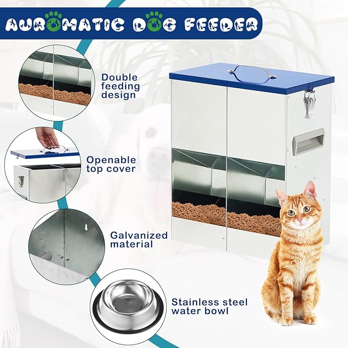 Automatic Feeder for 2 Cats Outdoor Galvanized 42cups/10l Double Feeder