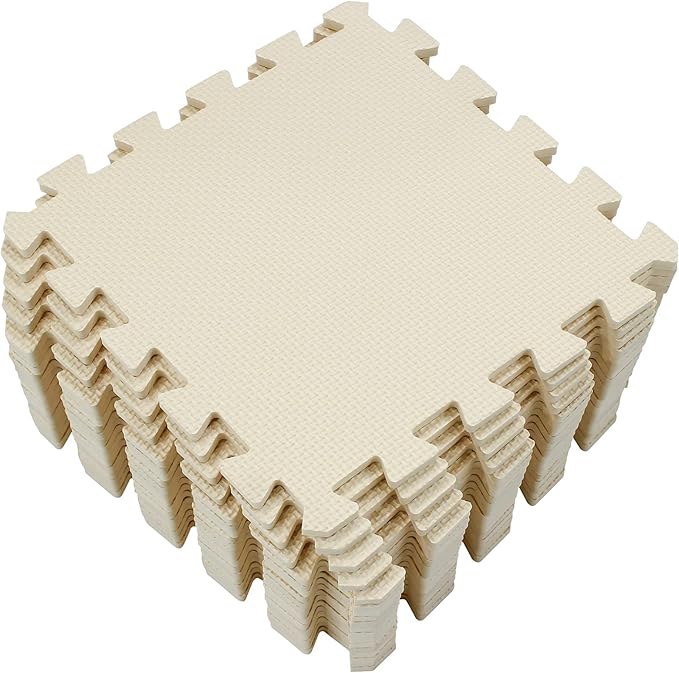 Yostrong® 18 Tiles Interlocking Puzzle Foam Baby Play Mat for Playing - EVA Babies Crawling Mat | Rubber Floor Work Out Mats for Home Gym. Beige. YOC-Jb18N