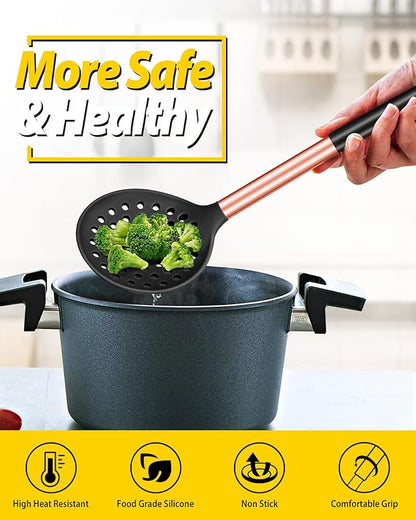 Kitchen Ladle Strainer Set of 2 Large Slotted Spoon with High Heat Resistant BPA Free Non Stick Cooking Skimmers For Draining and Frying