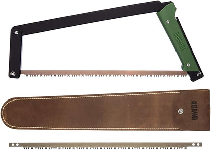 AGAWA - BOREAL21 Backwoods Kit - Includes 21" Folding Saw, Leather Sheath, 21" All-Purpose & 21" Aggressive Saw Blade - For Camping, Hunting & Survival Kit (Black Frame/Green Handle)