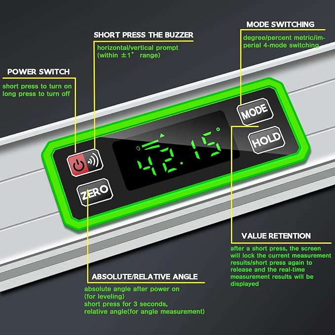 Kanayu Digital Level Digital 40'' LCD Display Magnetic Torpedo Level Tool