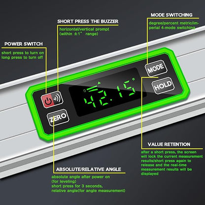 Kanayu Digital Level Digital 40'' LCD Display Magnetic Torpedo Level Tool