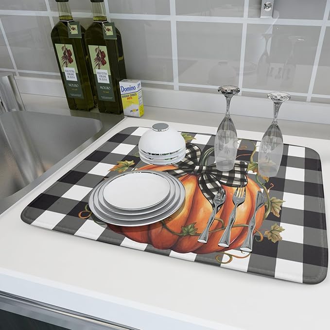 Fall Drying Mats for Kitchen Counter Fall Pumpkin Dish Drying Mat 18 x 24 Inch