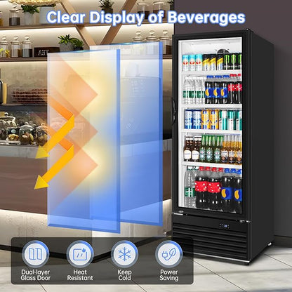 Commercial Beverage Refrigerator, 24.5 Inch 15 Cu. Ft. Drink Fridge, Display