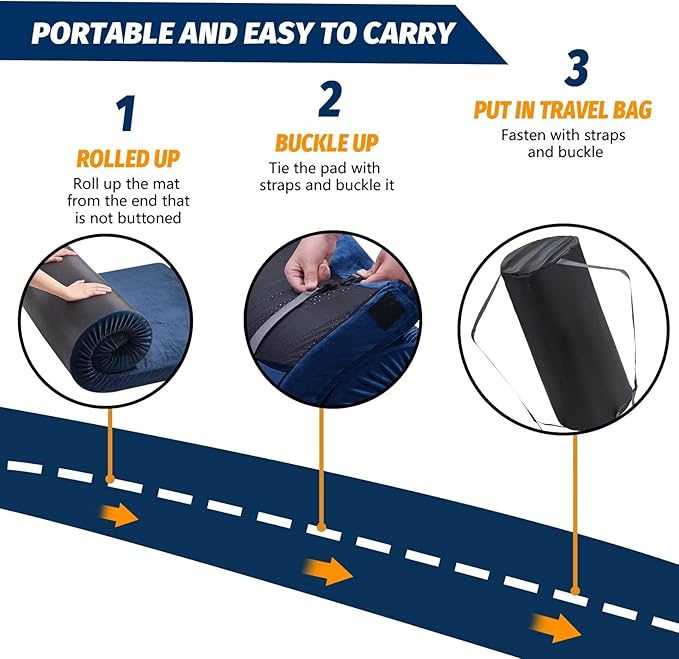 CYMULA CertiPUR-US Memory Foam Camping Mattress Pad, Portable Foam Sleeping Pad for Camping, Roll up Sleeping Mat for Adults Guest Floor Bed for Sleepover, Car, Tent SUV Cot Mattress