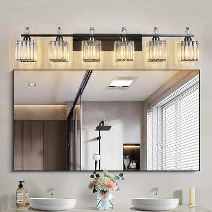 FDPBY Vanity Lights 6-Light Modern Crystal Vanity Light Plating Black Bathroom