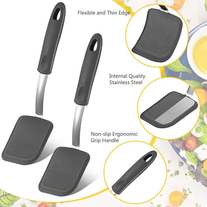 Silicone Cookie Spatula Turner 2 Pack Mini Brownie Spatula Flexible Kitchen Small Silicone Turner for Nonstick Cookware Heat Resistant No Scratch Flipper for Egg Pancake(Grey)