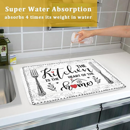 White Kitchen Dish Drying Mat 18x24 Inch Knife Fork Dish Drainer Rack Mats
